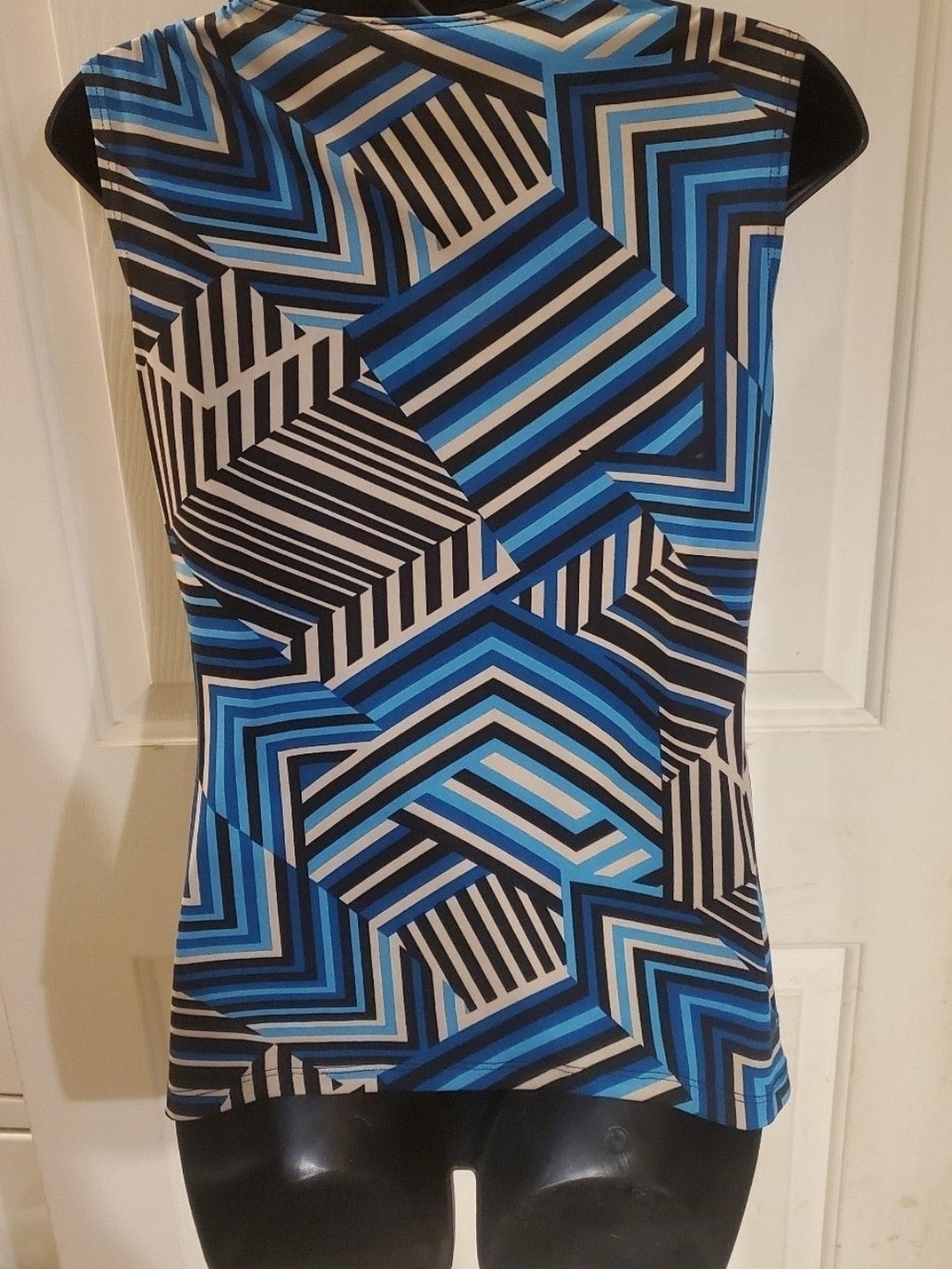 Draped Cowl Neck Geometric Stripe Camisole - Blue/Black/White - Picture 5 of 6